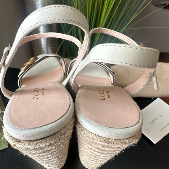 Authentic!! Gucci Lifford Calfskin Platform Wedge 40+ Mystic White - Picture 12 of 14